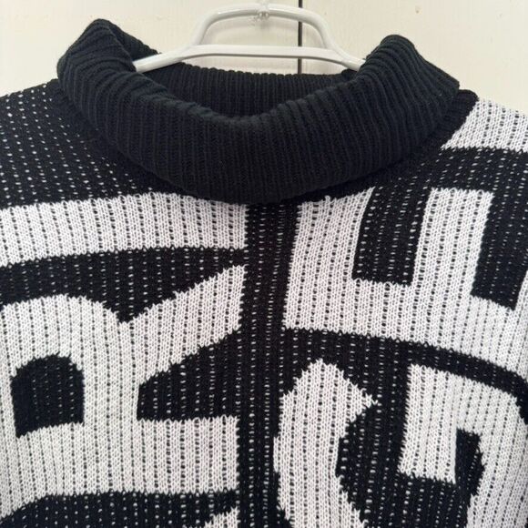 NWT Karl Lagerfeld Women's SMALL Bold LOGO Black White Turtleneck Sweater - Picture 7 of 14